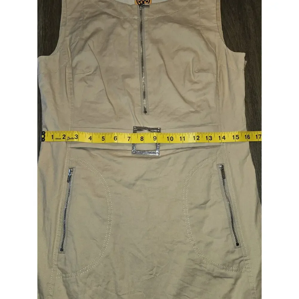 Tory Burch Sheath Dress Womens 8 Linen/Cotton Blend Silver Buckle Zippers.